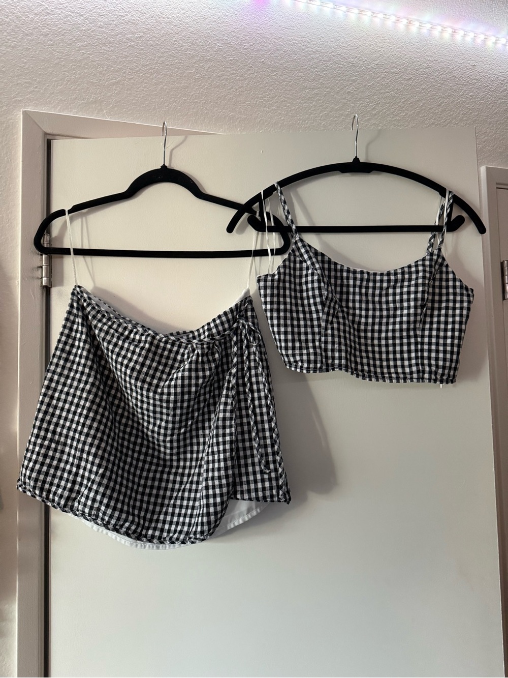 Honey Punch Black & White Gingham Crop Top and Mini Skirt Set